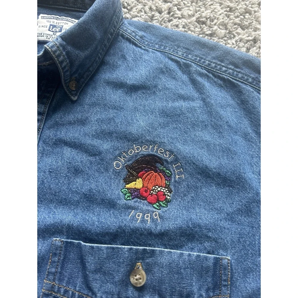 VTG Lee Denim Men's M Oktoberfest 1999 Long Sleeve Button Down 100% Cotton